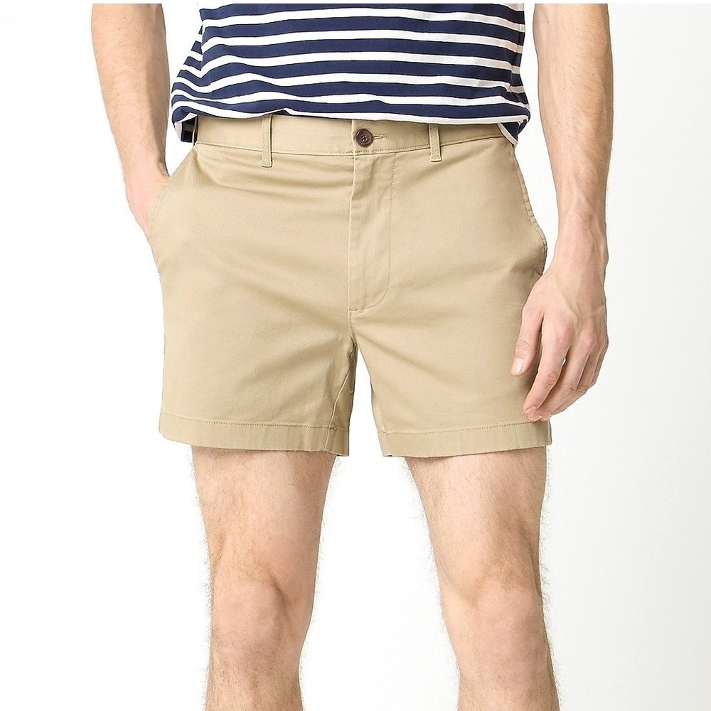 J. Crew Factory Flex 5" Shorts Mens 32 Khaki Chino Coastal Preppy Minimalist